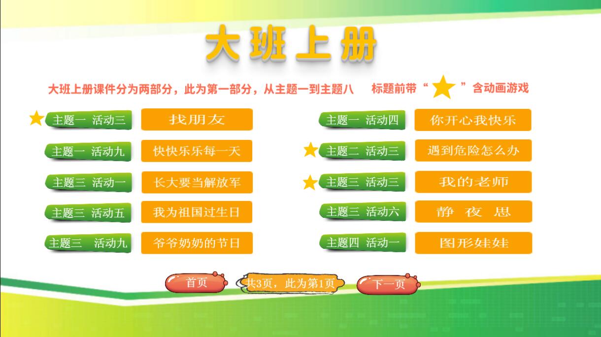 大班上册主题一到主题八配套课件